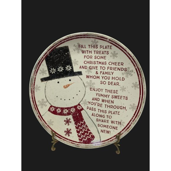 Snowman Christmas giving Plate Holiday party platter Primitives by Kathy cookies - Picture 2 of 8